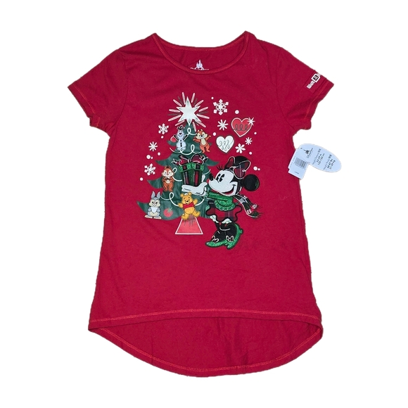 Disney Other - Disney Parks Girls Christmas Red Shirt Sz L Minnie Tree 3d Character Ornaments